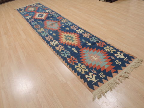 Kilim Blue Runner Flat Woven 210 X 1210 Area Rug 100-109261 Image 2