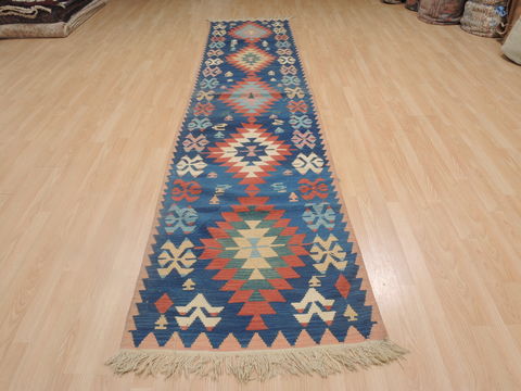 Kilim Blue Runner Flat Woven 210 X 1210 Area Rug 100-109261 Image 3