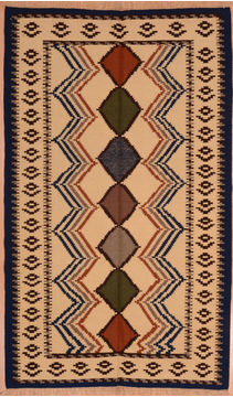Russia Kilim Beige Rectangle 5x8 ft Wool Carpet 109279
