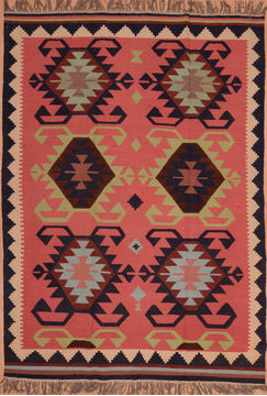 Turkish Kilim Purple Rectangle 7x10 ft Wool Carpet 109281