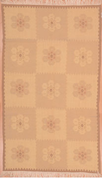 Afghan Kilim Beige Rectangle 4x6 ft Wool Carpet 109304