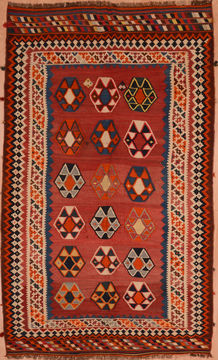 Afghan Kilim Red Rectangle 6x9 ft Wool Carpet 109327