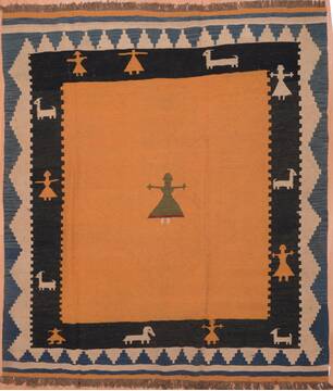 Afghan Kilim Orange Rectangle 7x10 ft Wool Carpet 109330