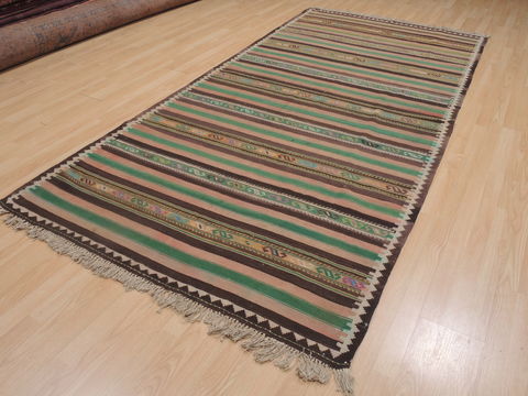 Kilim Green Runner Flat Woven 41 X 103 Area Rug 100-109338 Image 1