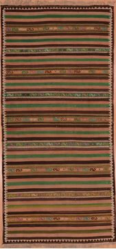 Afghan Kilim Green Runner 10 to 12 ft Wool Carpet 109338