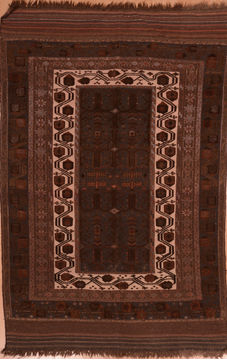 Afghan Kilim Brown Rectangle 5x8 ft Wool Carpet 109347