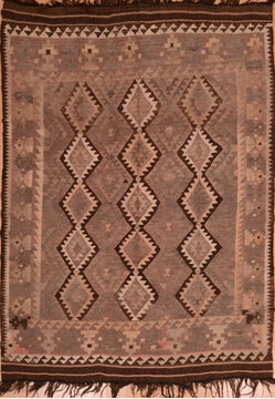 Afghan Kilim Brown Rectangle 6x9 ft Wool Carpet 109348