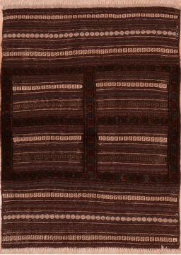 Kilim Brown Hand Knotted 3'8" X 4'7"  Area Rug 100-109389