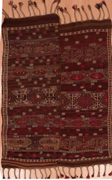 Afghan Kilim Brown Rectangle 5x7 ft Wool Carpet 109407