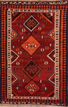 Kilim Red Hand Knotted 5'1" X 7'7"  Area Rug 100-109413