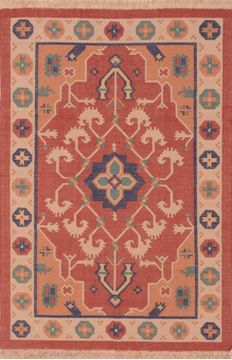 Indian Kilim Brown Rectangle 4x6 ft Wool Carpet 109479