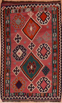 Afghan Kilim Red Rectangle 5x8 ft Wool Carpet 109491