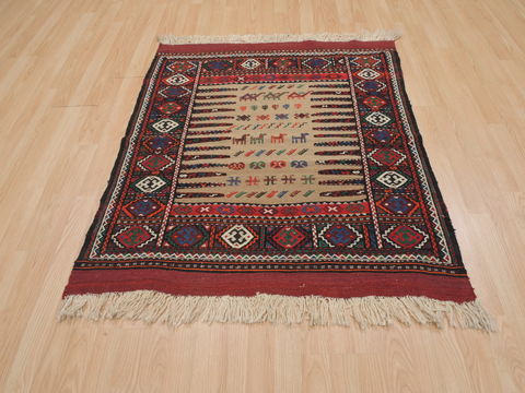 Kilim Red Square Hand Knotted 36 X 43 Area Rug 100-109508 Image 1