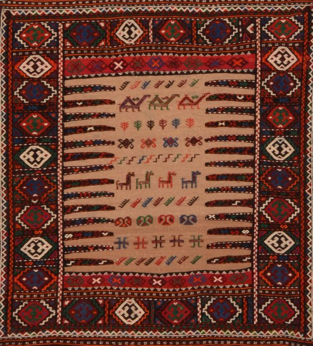 Kilim Red Square Hand Knotted 36 X 43 Area Rug 100-109508 Image 0