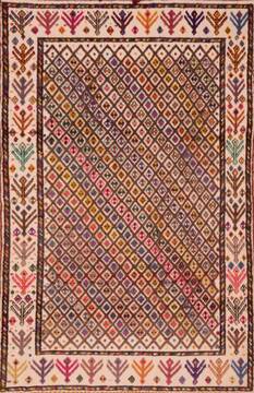 Afghan Kilim Multicolor Rectangle 4x6 ft Wool Carpet 109514