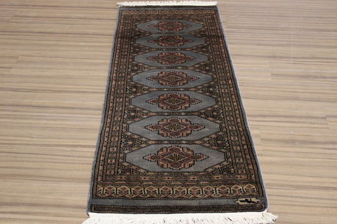 Bokhara Grey Runner Hand Knotted 20 X 60 Area Rug 155-109518 Image 1