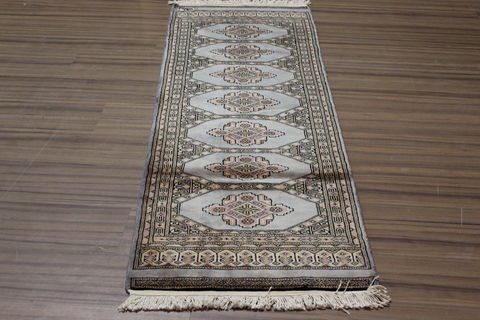 Bokhara Grey Runner Hand Knotted 20 X 60 Area Rug 155-109518 Image 2