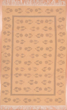 Afghan Kilim Beige Rectangle 4x6 ft Wool Carpet 109523