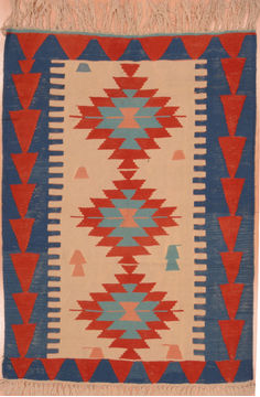 Afghan Kilim Red Rectangle 3x5 ft Wool Carpet 109536