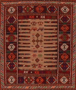 Afghan Kilim Red Square 4 ft and Smaller Wool Carpet 109539