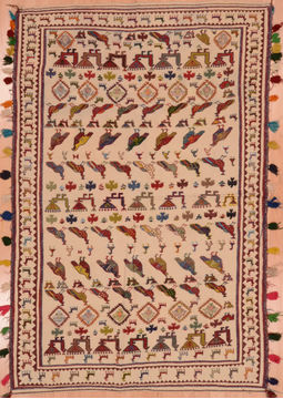 Afghan Kilim Red Rectangle 5x7 ft Wool Carpet 109541