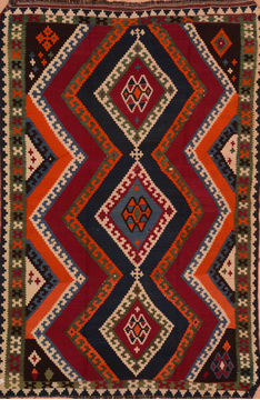 Afghan Kilim Red Rectangle 5x8 ft Wool Carpet 109574
