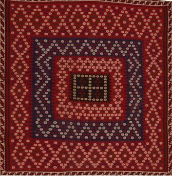 Afghan Kilim Red Square 4 ft and Smaller Wool Carpet 109581