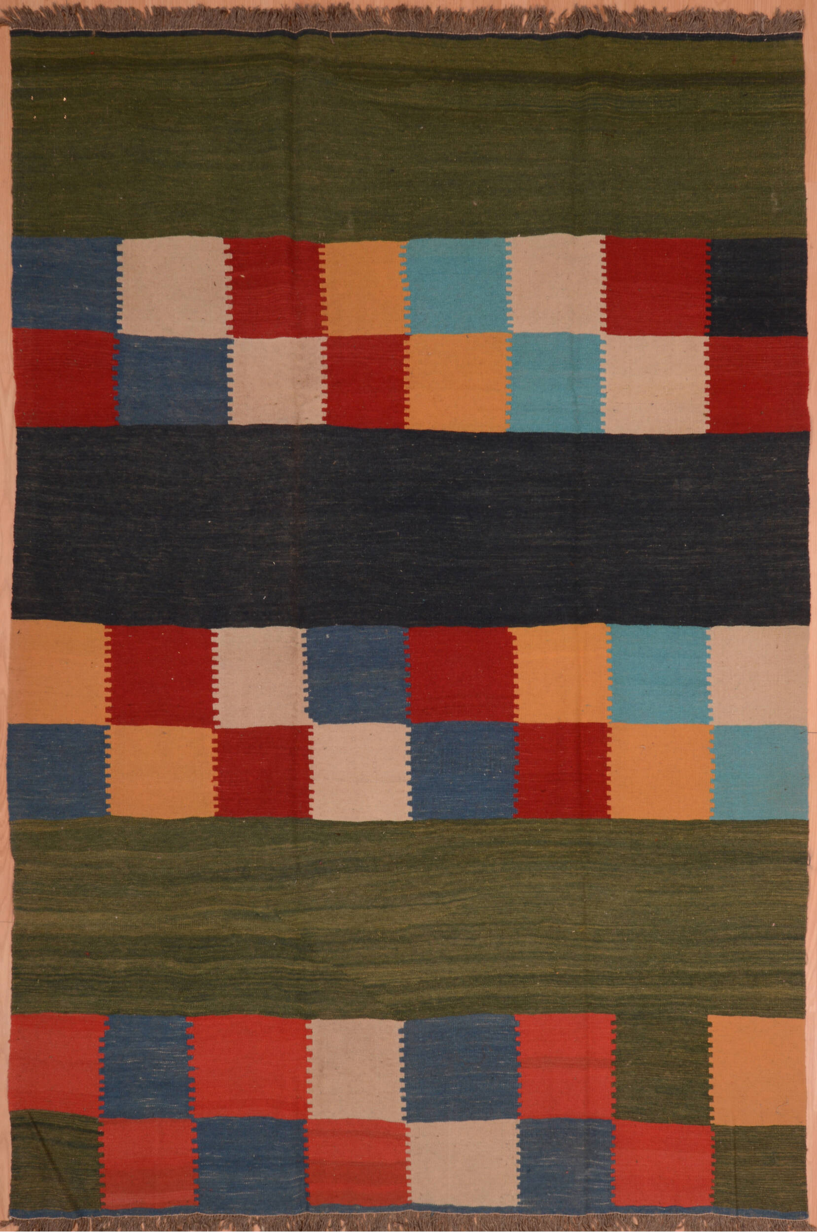 Afghan Kilim Green Rectangle 7x10 ft Wool Carpet 109587 | SKU 109587