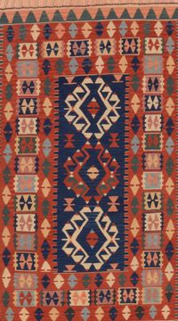 Turkish Kilim Red Rectangle 4x6 ft Wool Carpet 109601