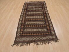 Afghan Kilim Brown Runner 6 ft and Smaller Wool Carpet 109617
