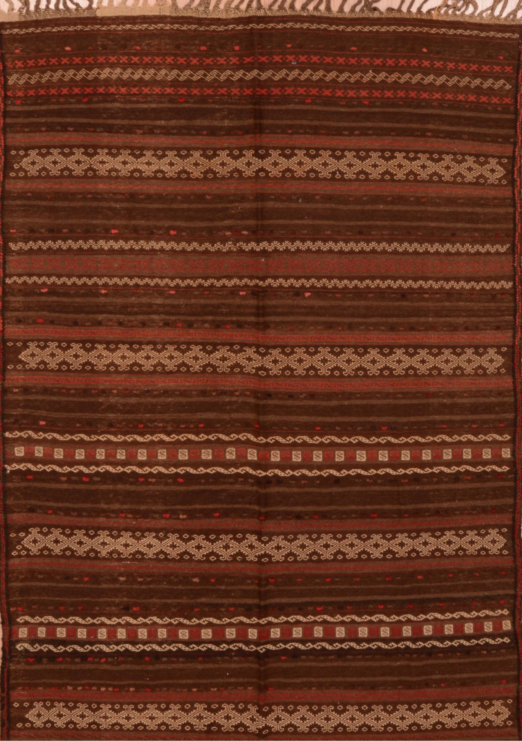 Brown Rectangle 6x9 ft Wool Carpet