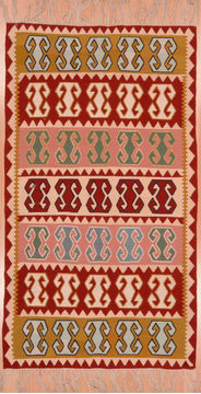 Afghan Kilim Red Rectangle 4x6 ft Wool Carpet 109621