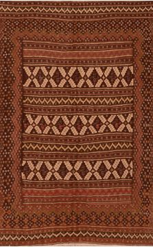 Afghan Kilim Brown Rectangle 5x8 ft Wool Carpet 109637