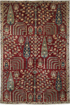 Pakistani Chobi Red Rectangle 6x9 ft Wool Carpet 109657