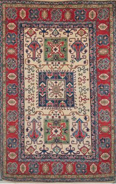 Afghan Kazak Beige Rectangle 7x10 ft Wool Carpet 109683
