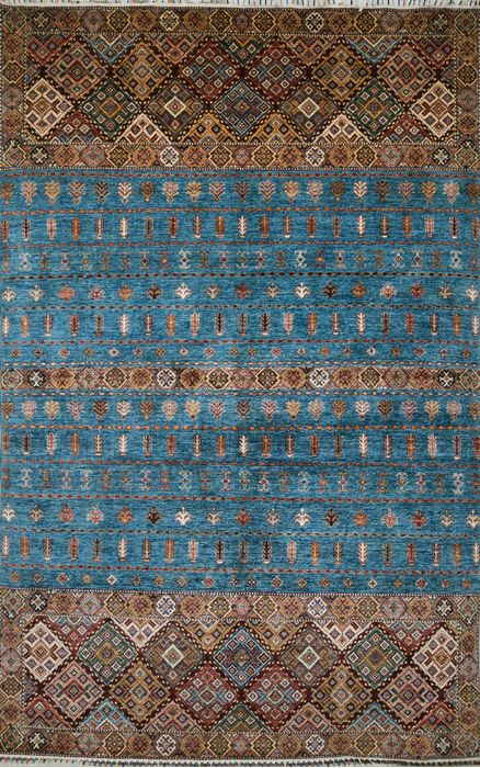 Chobi Blue Hand Knotted 611 X 103  Area Rug 700-109691 Image 0