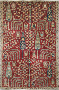 Pakistani Chobi Red Rectangle 6x9 ft Wool Carpet 109698