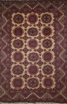 Afghan Khan Mohammadi Beige Rectangle 7x10 ft Wool Carpet 109732
