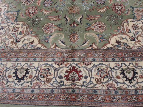 Indian Kashan Green Rectangle 10x14 ft Wool Carpet 109767 | SKU 109767