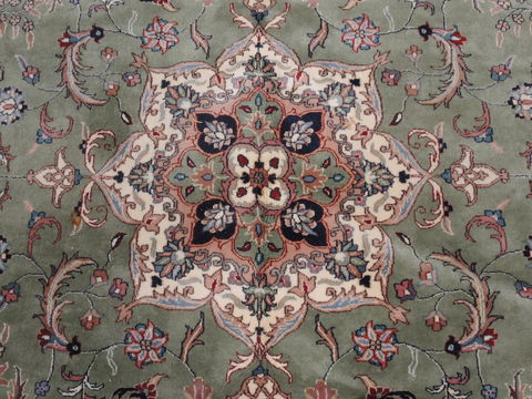 Indian Kashan Green Rectangle 10x14 ft Wool Carpet 109767 | SKU 109767