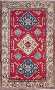 Afghan Kazak Red Rectangle 7x10 ft Wool Carpet 109793