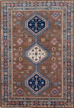 Afghan Kazak Brown Rectangle 7x10 ft Wool Carpet 109795