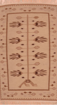 Romania Kilim Beige Rectangle 3x5 ft Wool Carpet 109816