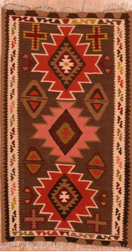 Turkish Kilim Brown Rectangle 3x5 ft Wool Carpet 109818