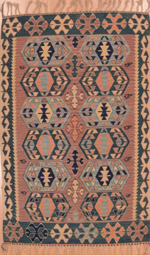 Turkish Kilim Blue Rectangle 4x6 ft Wool Carpet 109822