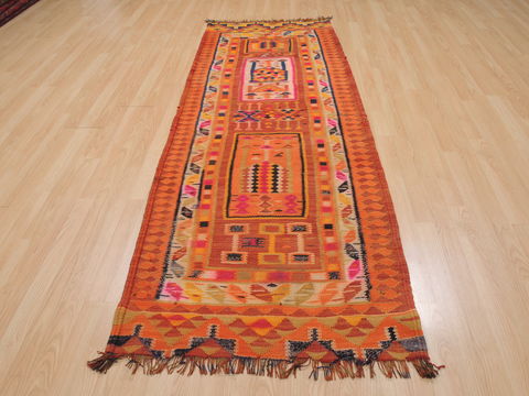 Kilim Orange Runner Hand Knotted 210 X 82 Area Rug 100-109825 Image 1