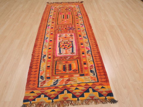 Kilim Orange Runner Hand Knotted 210 X 82 Area Rug 100-109825 Image 4