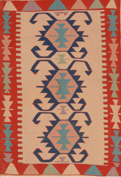 Afghan Kilim Red Rectangle 4x6 ft Wool Carpet 109839