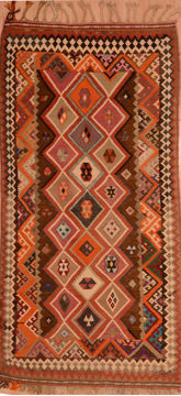 Afghan Kilim Red Runner 6 to 9 ft Wool Carpet 109852
