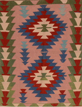 Afghan Kilim Green Rectangle 3x5 ft Wool Carpet 109856